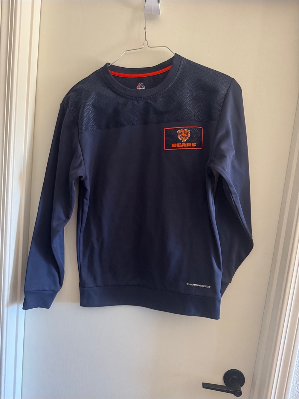 Majestic Navy Crewneck Sweatshirt with Orange Chicago Bears Patch
